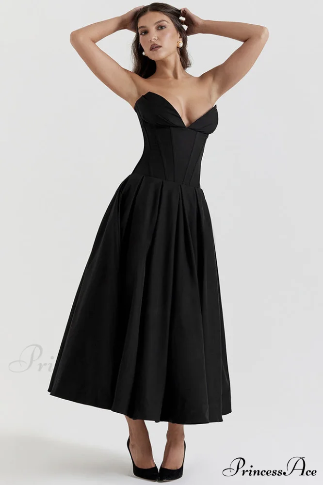 Lady Black Stylish Strapless Midi Dress - Image 3