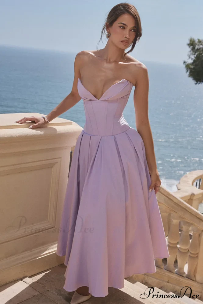 Lady Black Stylish Strapless Midi Dress - Image 32