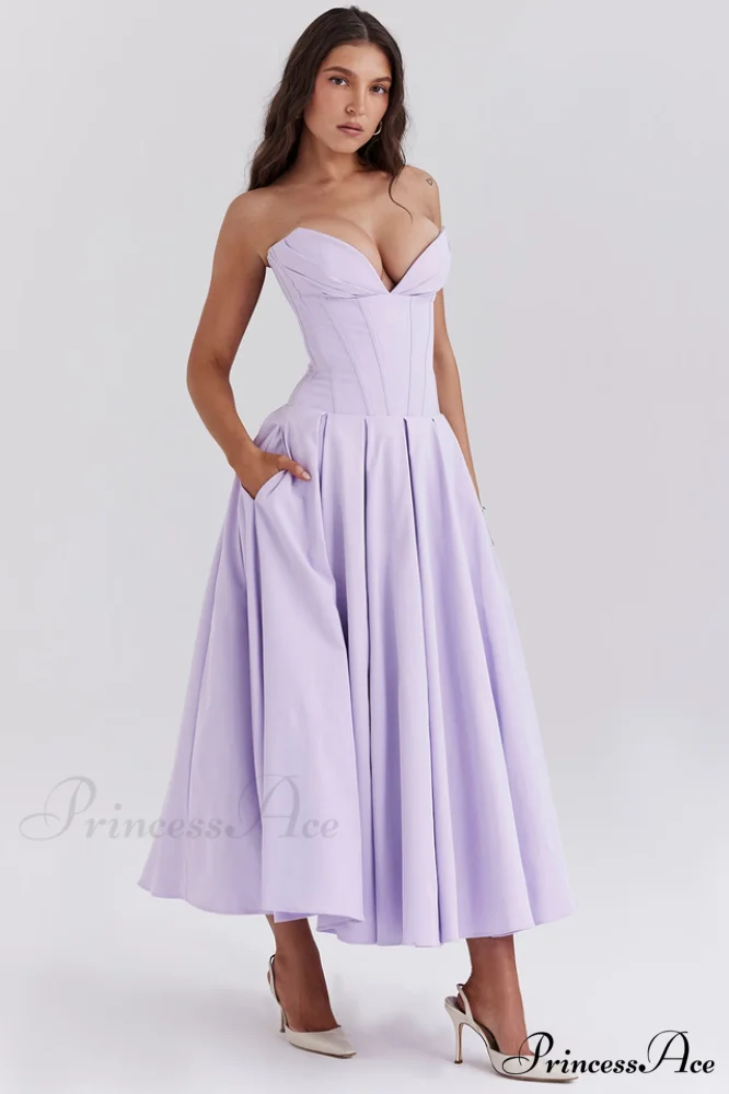 Lady Black Stylish Strapless Midi Dress - Image 34