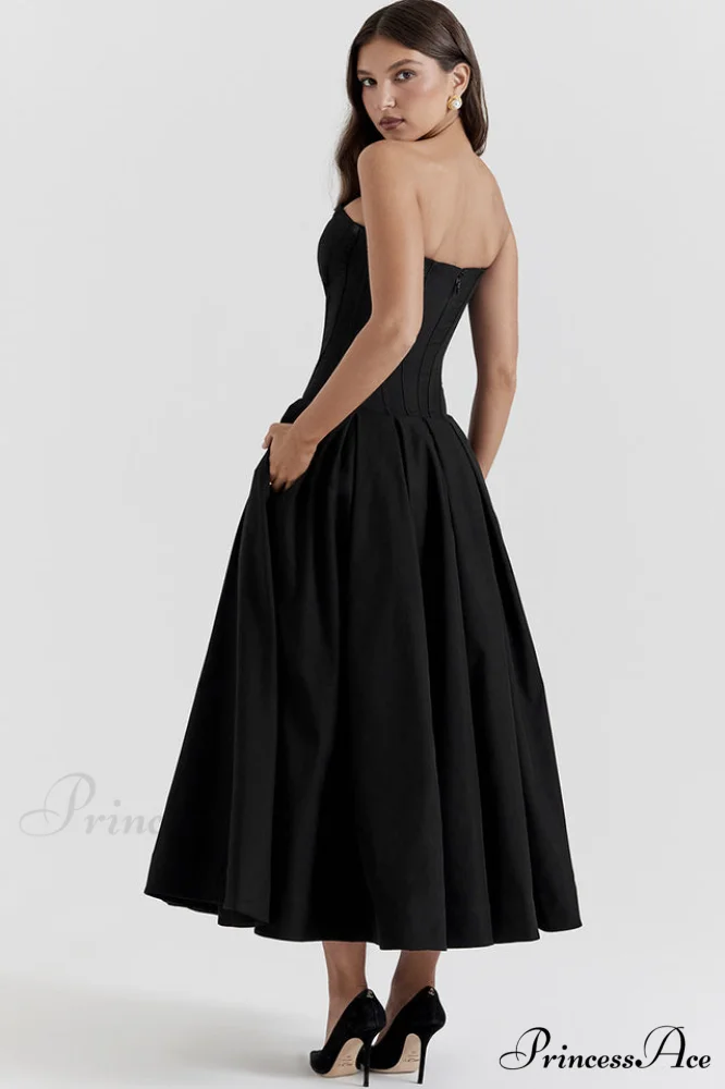 Lady Black Stylish Strapless Midi Dress - Image 4