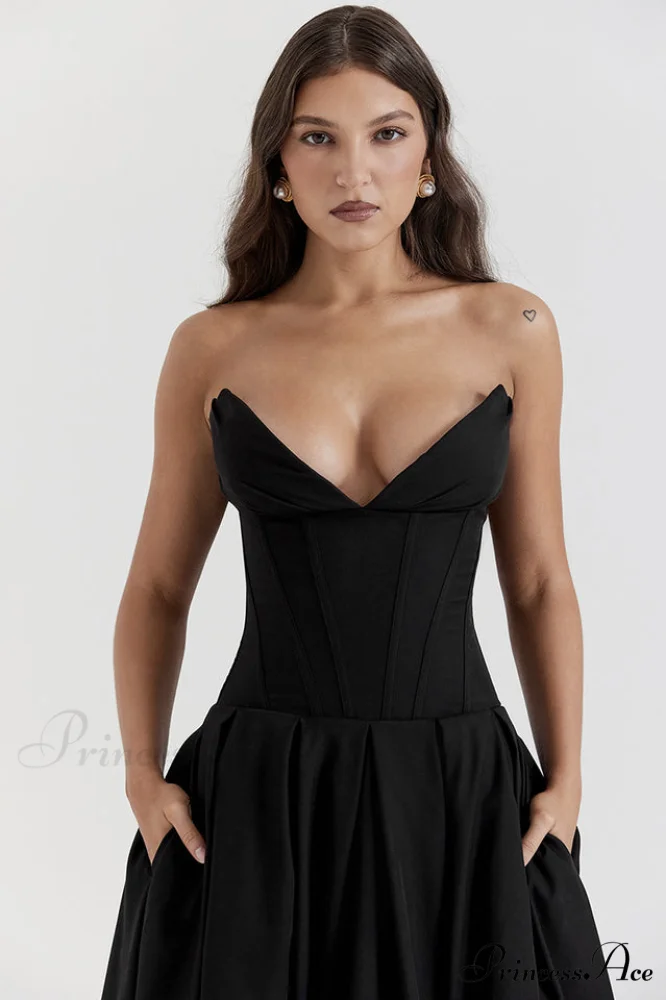Lady Black Stylish Strapless Midi Dress - Image 5