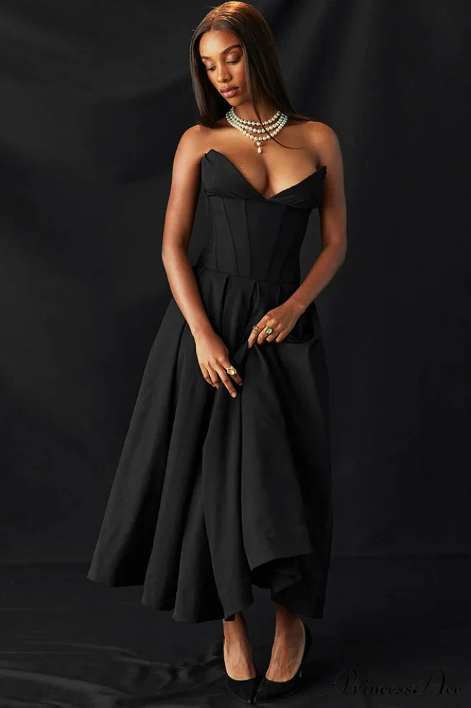 Lady Black Stylish Strapless Midi Dress - Image 7
