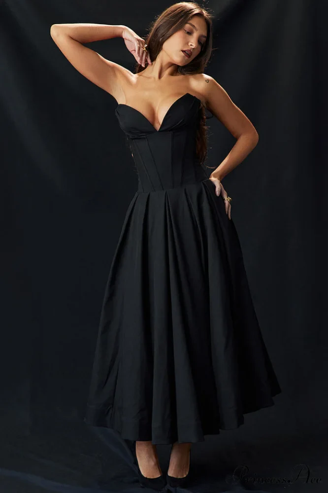 Lady Black Stylish Strapless Midi Dress - Image 8