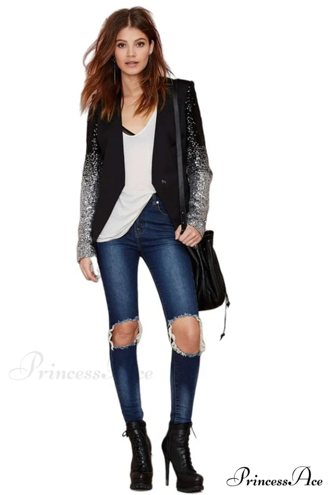 Blazer With Stylish Sequins Sleeve - Image 4