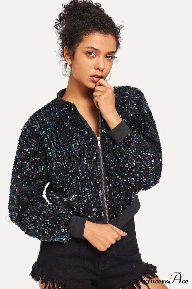 All Eyes on Charming You Sequin Bomber Jacket - Image 2