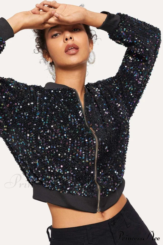 All Eyes on Charming You Sequin Bomber Jacket - Image 3