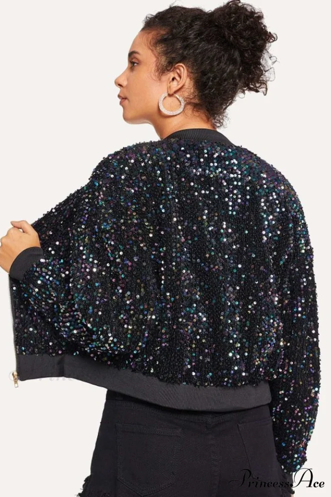 All Eyes on Charming You Sequin Bomber Jacket - Image 4