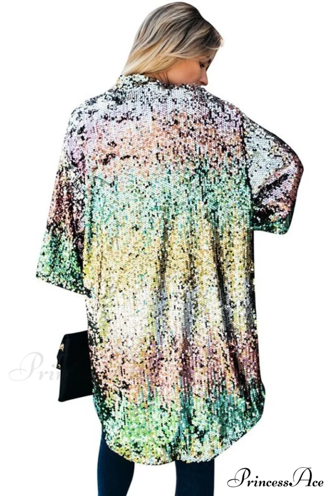 Colorful Mid-Length Stylish Sequin Cardigan - Image 3