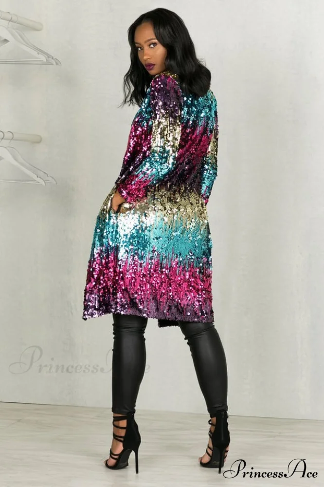 Colorful Mid-Length Stylish Sequin Cardigan - Image 6