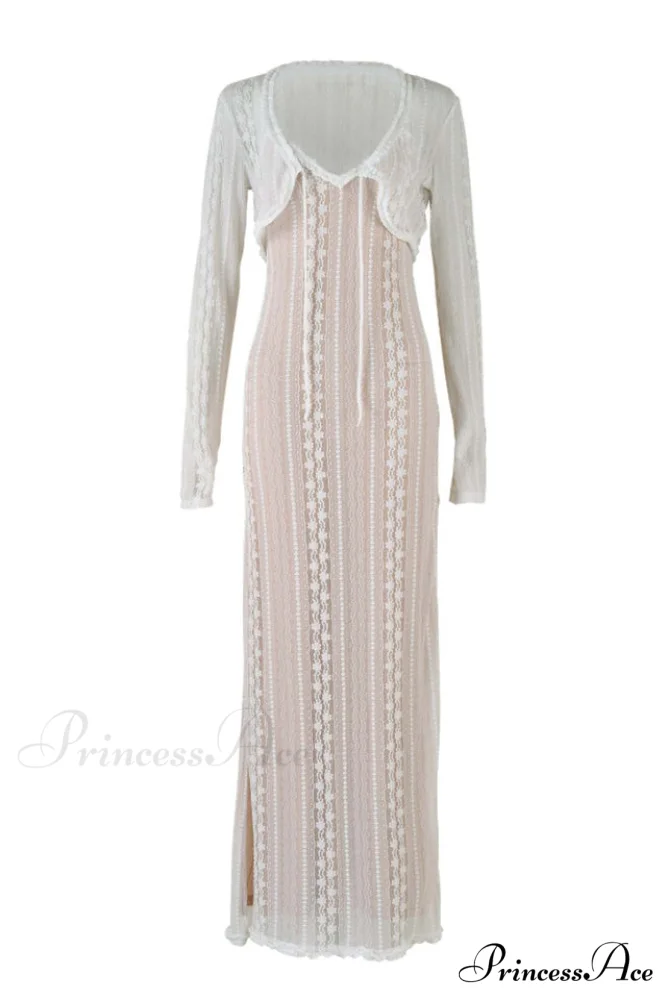 Lace V Neck Charming Slit Two-Piece Dress - Image 10