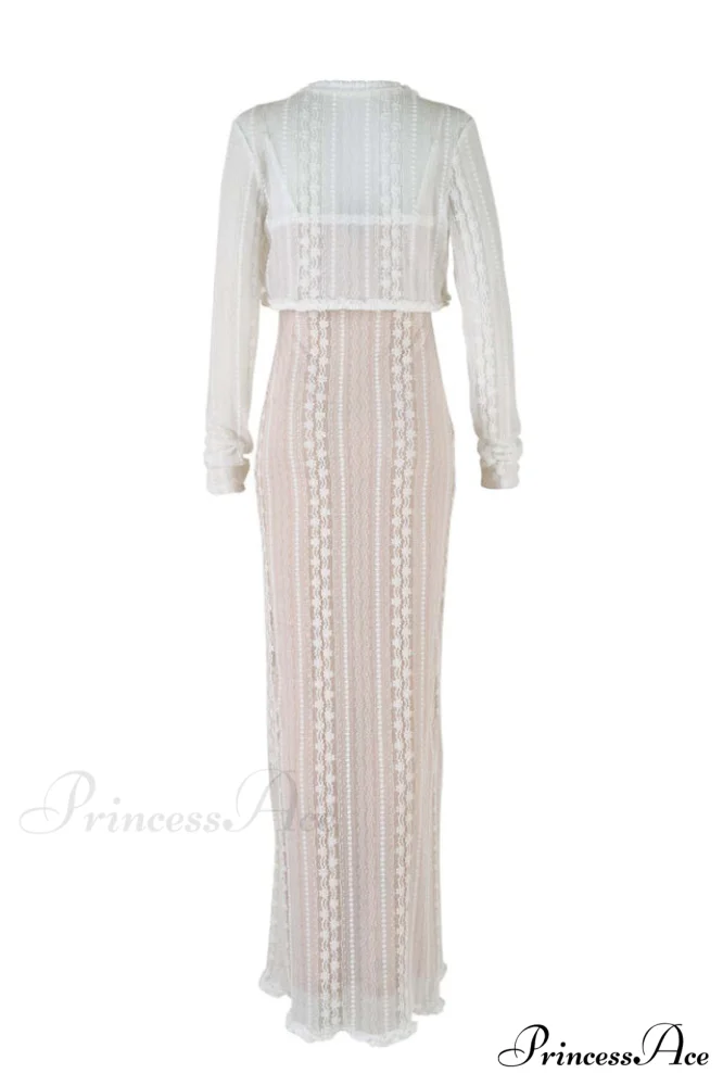 Lace V Neck Charming Slit Two-Piece Dress - Image 11