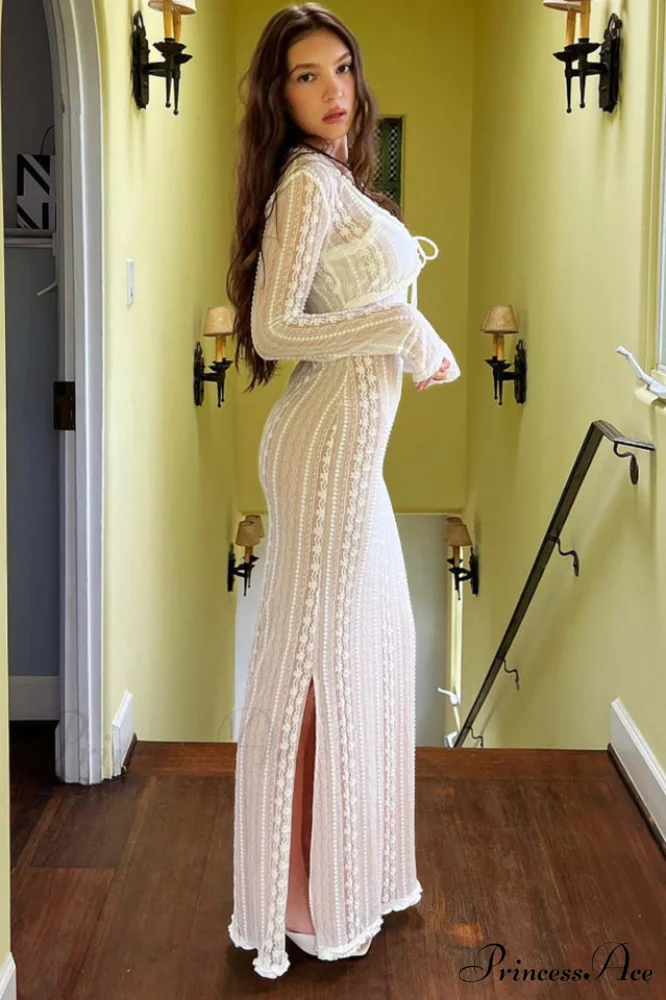 Lace V Neck Charming Slit Two-Piece Dress - Image 2