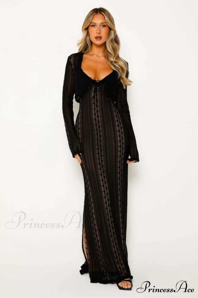 Lace V Neck Charming Slit Two-Piece Dress - Image 5