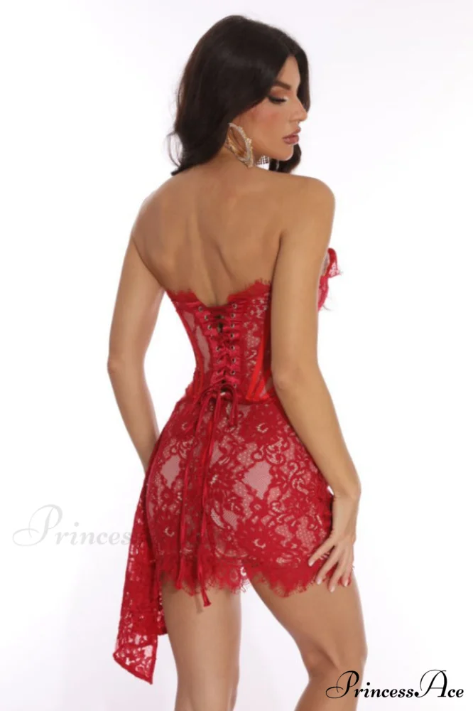 Lace Corset Stylish Draped Mini Dress - Image 2
