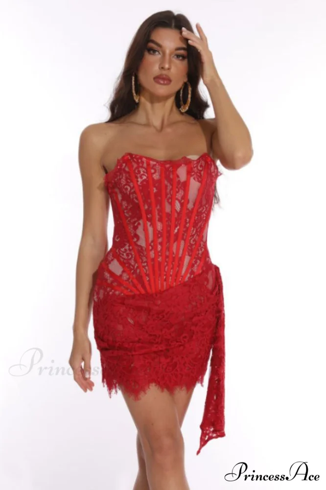 Lace Corset Stylish Draped Mini Dress - Image 3