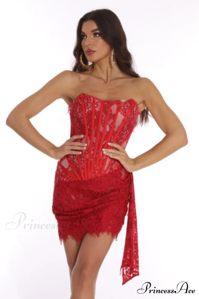 Lace Corset Stylish Draped Mini Dress - Image 4