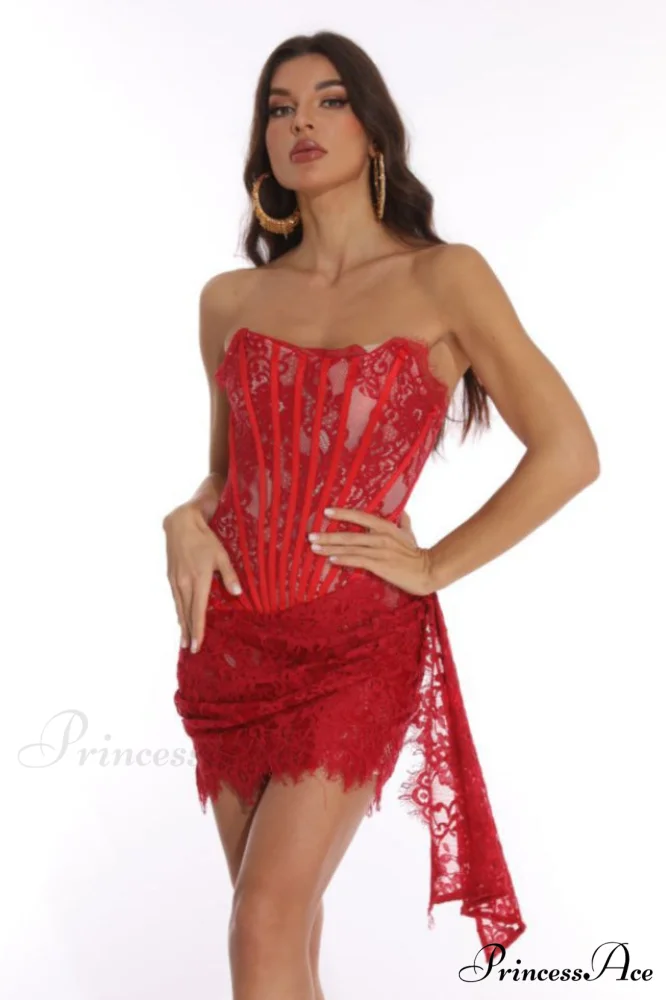 Lace Corset Stylish Draped Mini Dress - Image 5