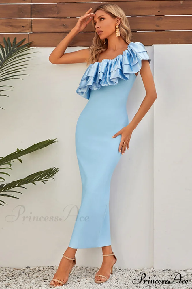 Lakelynn Ruffle Stylish Blue Maxi Dress - Image 4