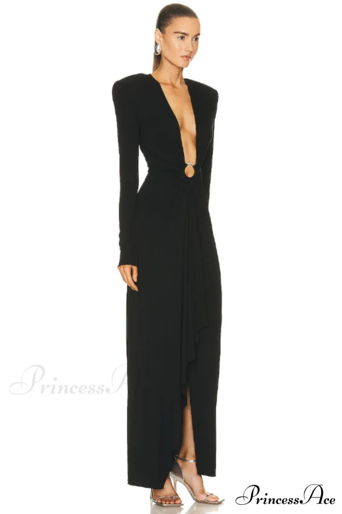 Draped Ring Detailed Charming Deep V Neck Dress - Image 14