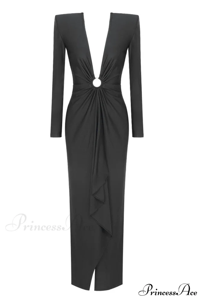 Draped Ring Detailed Charming Deep V Neck Dress - Image 21