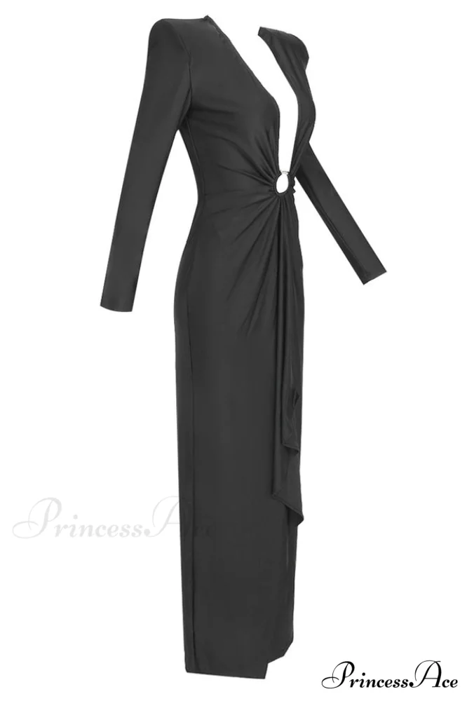 Draped Ring Detailed Charming Deep V Neck Dress - Image 22