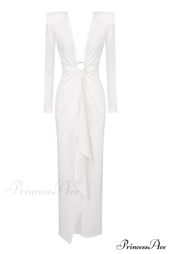 Draped Ring Detailed Charming Deep V Neck Dress - Image 25