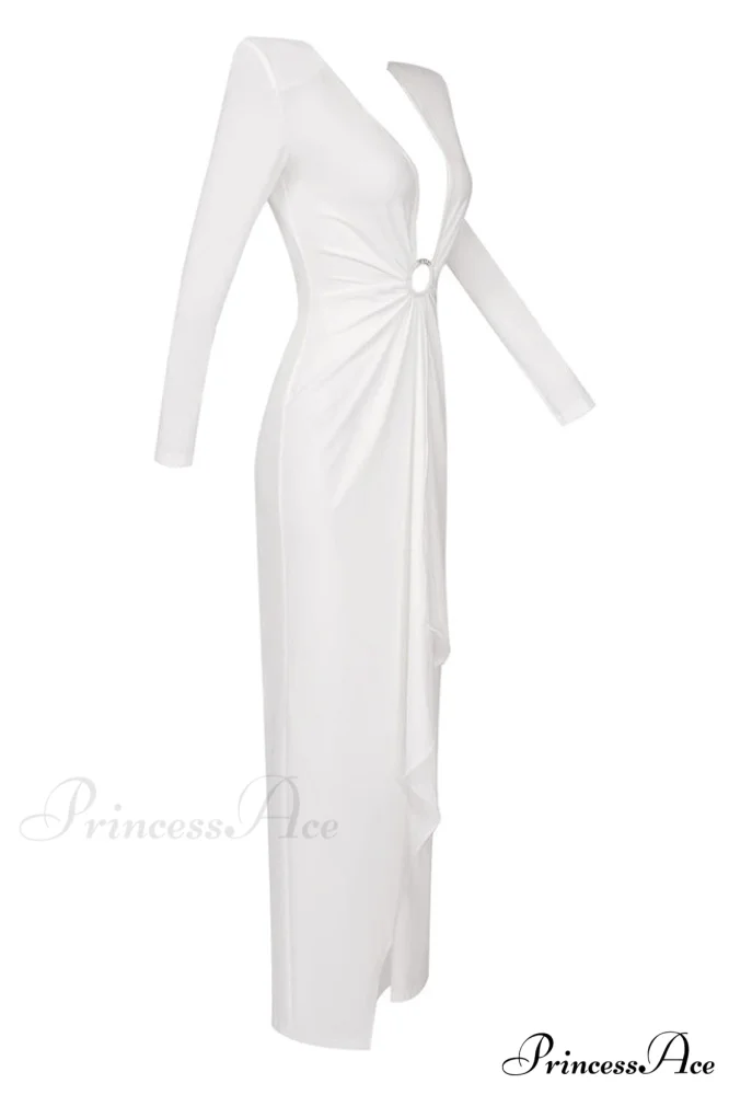 Draped Ring Detailed Charming Deep V Neck Dress - Image 26