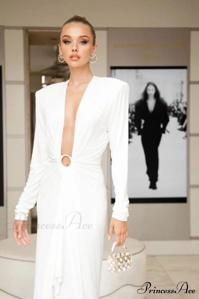 Draped Ring Detailed Charming Deep V Neck Dress - Image 3
