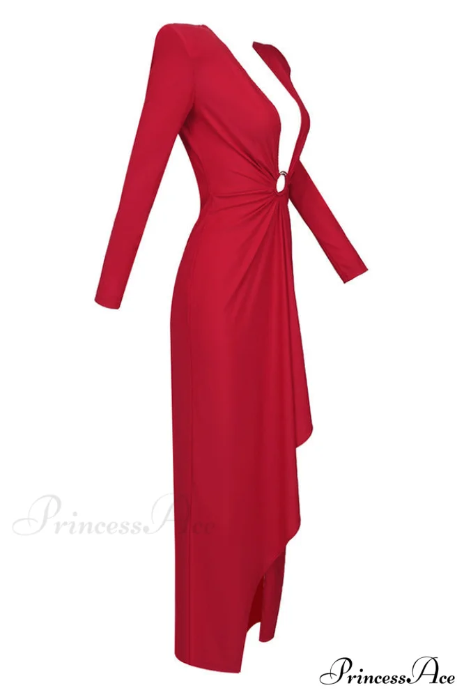 Draped Ring Detailed Charming Deep V Neck Dress - Image 31