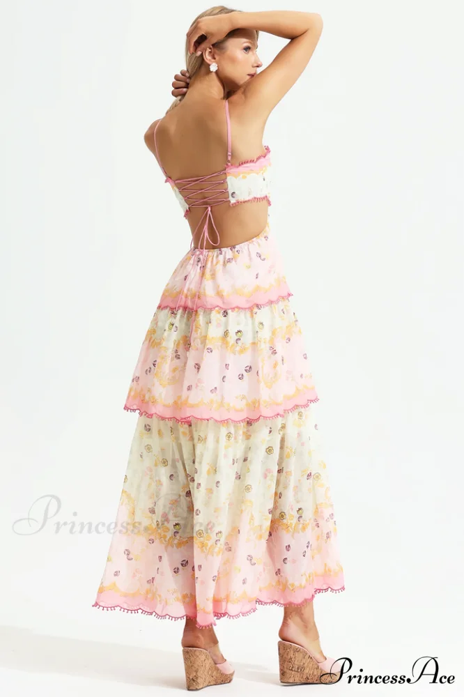 Floral Cami Tiered Charming Ruffle Hem Dress - Image 2