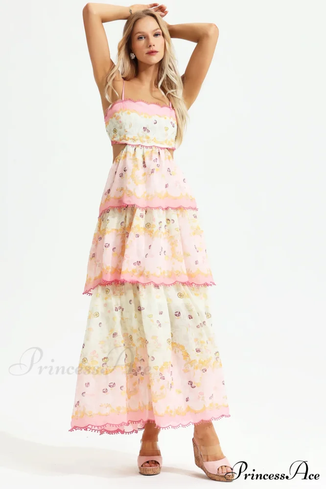 Floral Cami Tiered Charming Ruffle Hem Dress - Image 3