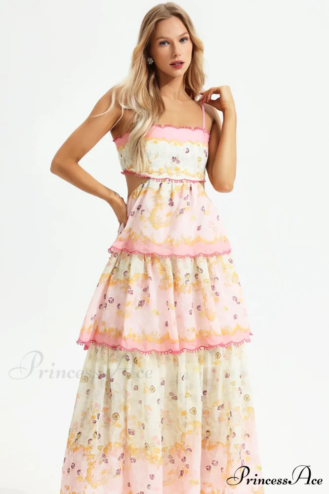 Floral Cami Tiered Charming Ruffle Hem Dress - Image 4