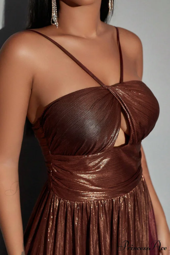 Bronze Spaghetti Stylish Strap Backless Dress - Image 4