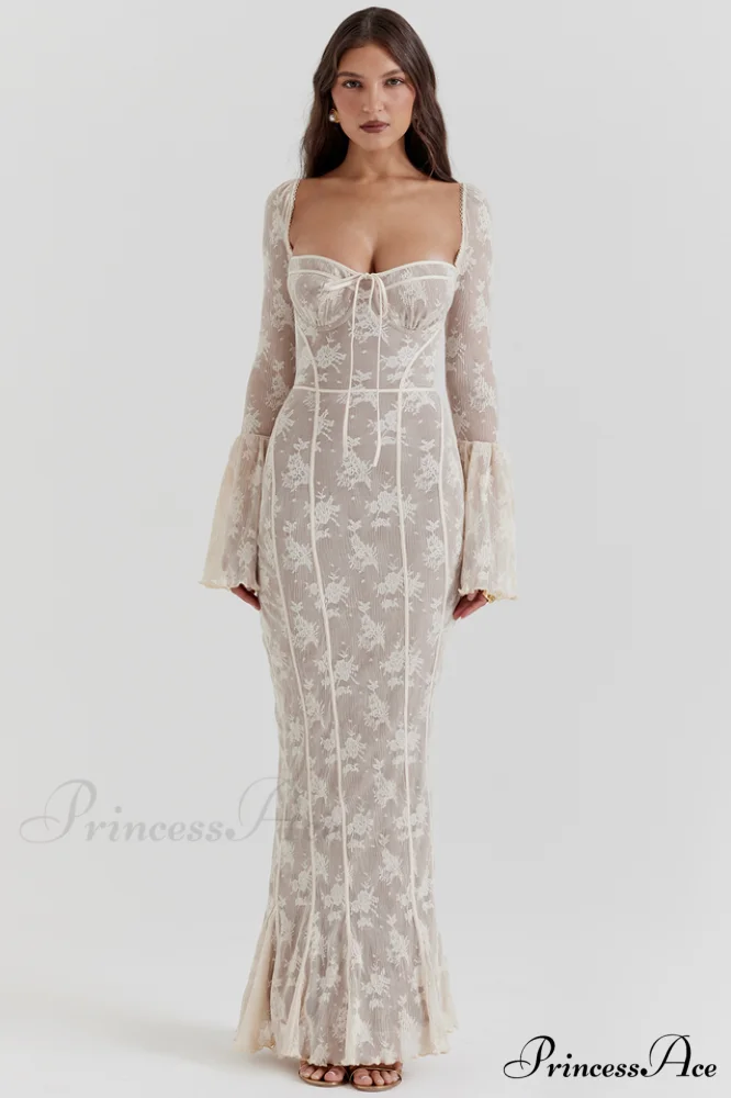 Delilah Vintage Cream Charming Lace Maxi Dress - Image 2