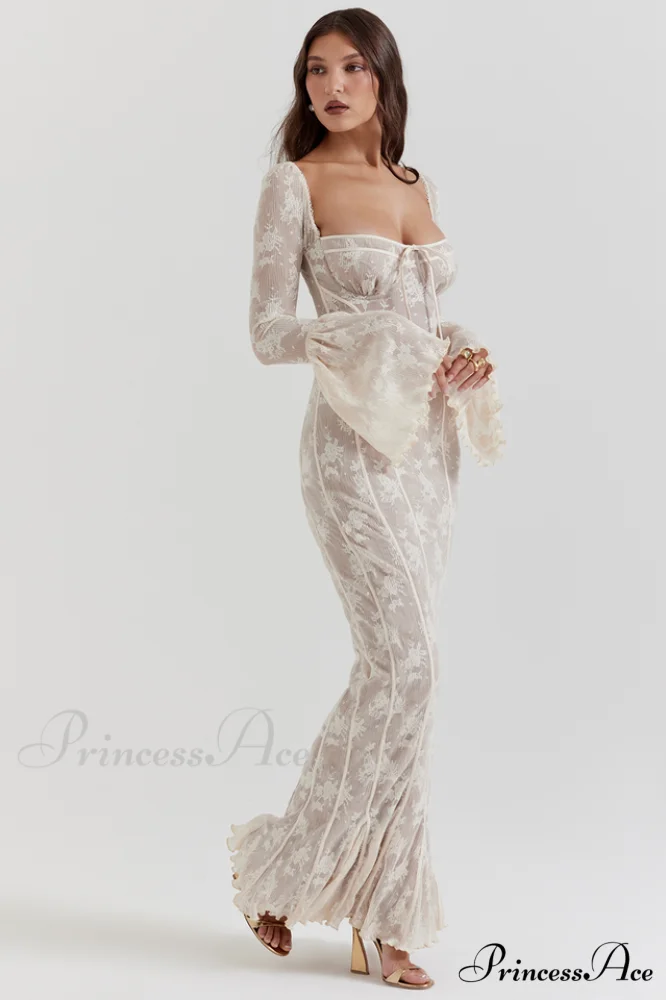 Delilah Vintage Cream Charming Lace Maxi Dress - Image 3