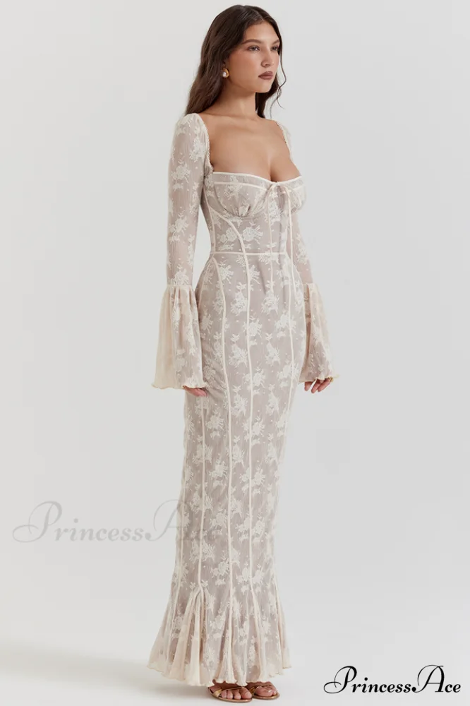 Delilah Vintage Cream Charming Lace Maxi Dress - Image 4