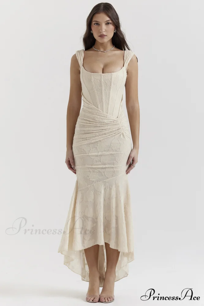 Cesca Retro Cream Charming White Floral Maxi Dress - Image 2