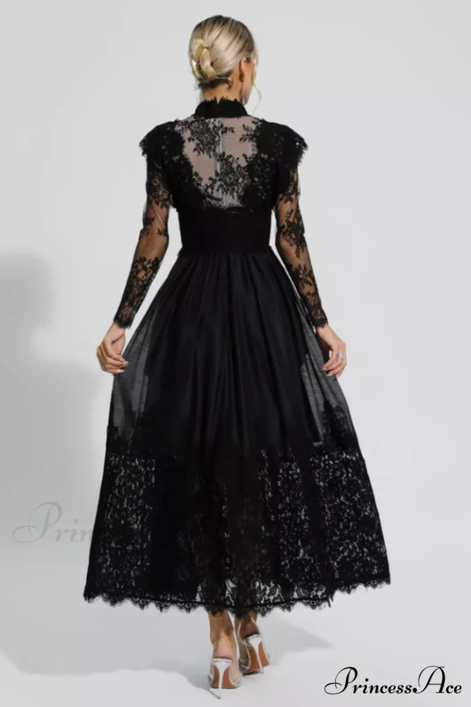 Jamie Black Floral Charming Lace Stitching Dress - Image 10