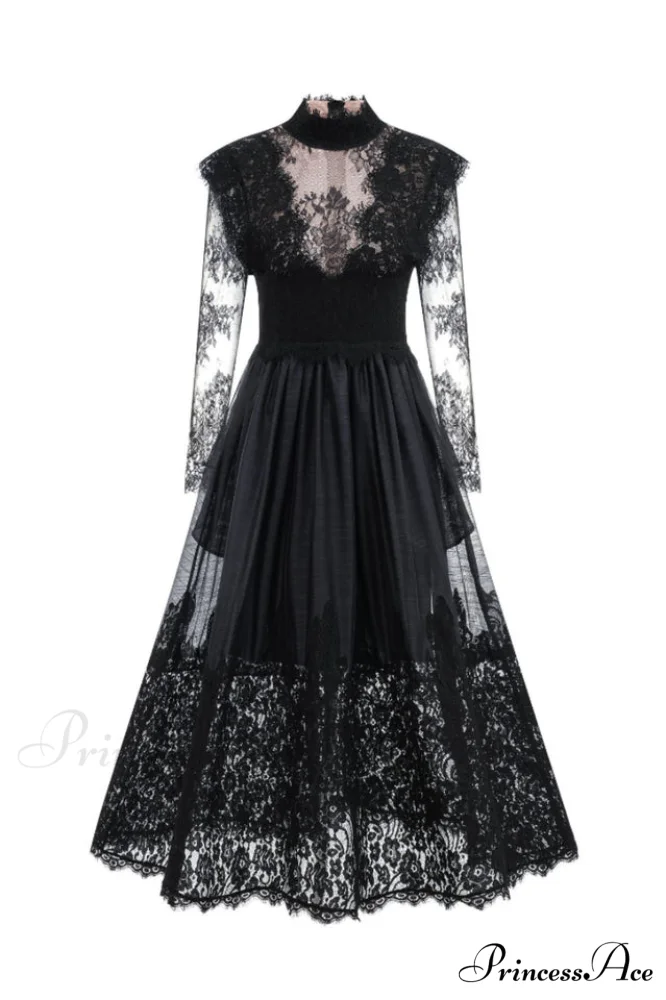 Jamie Black Floral Charming Lace Stitching Dress - Image 11