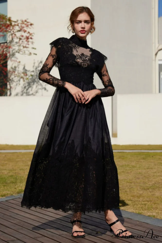 Jamie Black Floral Charming Lace Stitching Dress - Image 2