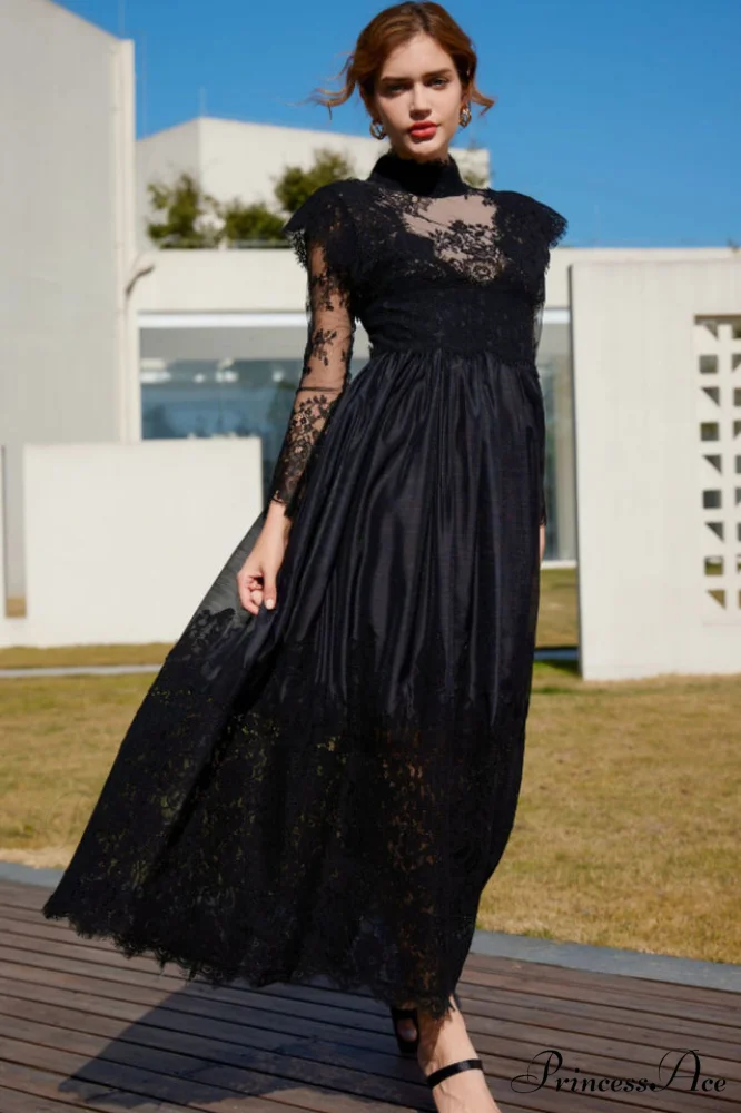 Jamie Black Floral Charming Lace Stitching Dress - Image 3