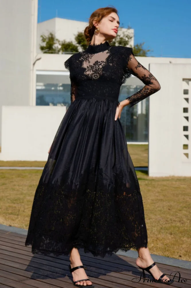 Jamie Black Floral Charming Lace Stitching Dress - Image 4