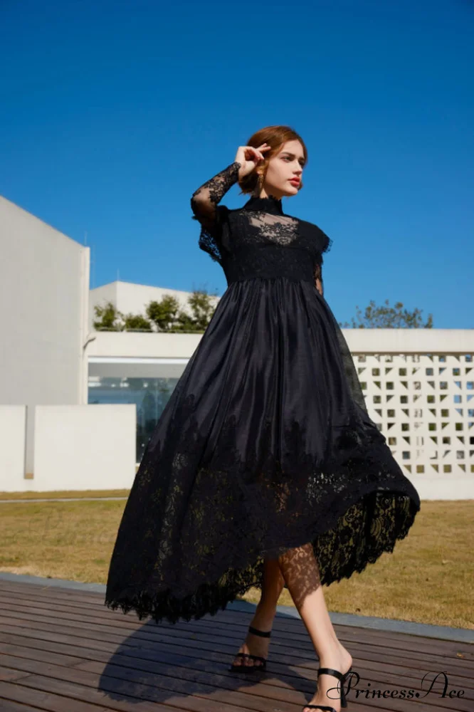 Jamie Black Floral Charming Lace Stitching Dress - Image 7