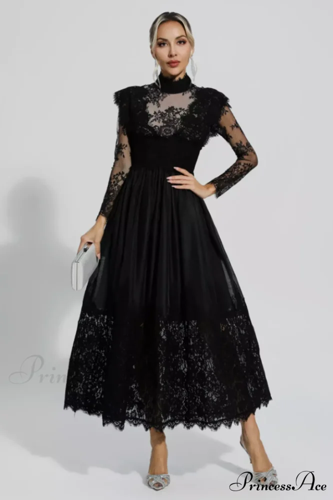 Jamie Black Floral Charming Lace Stitching Dress - Image 8