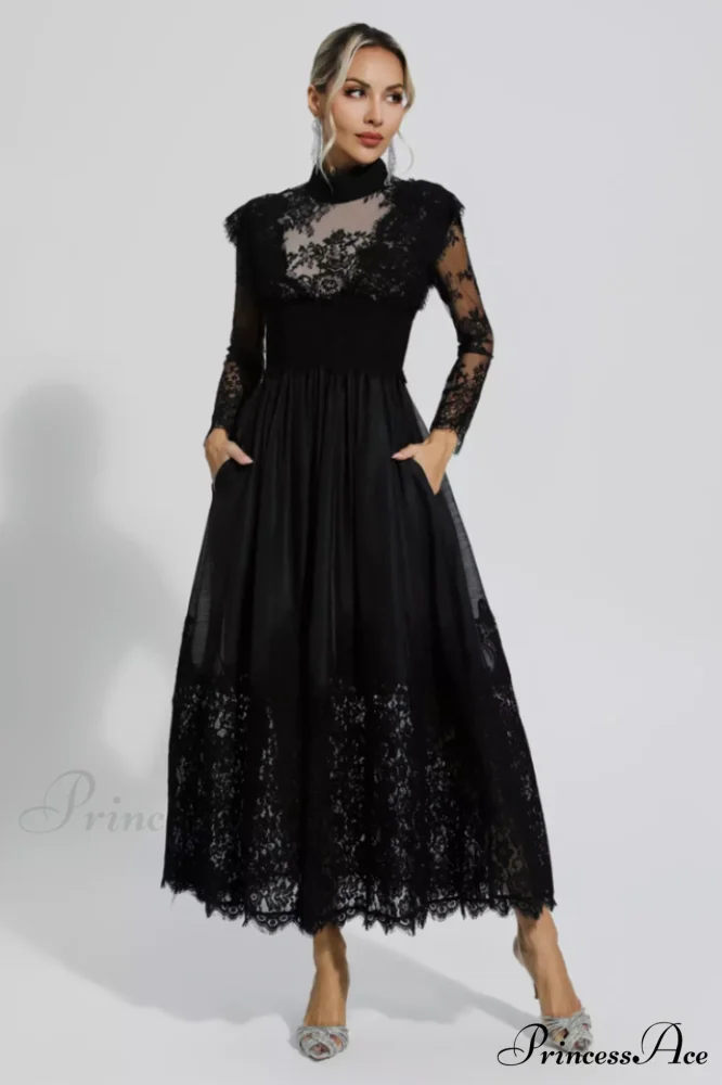 Jamie Black Floral Charming Lace Stitching Dress - Image 9