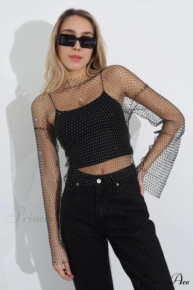 Black Stone Stylish Mesh Blouse - Image 6