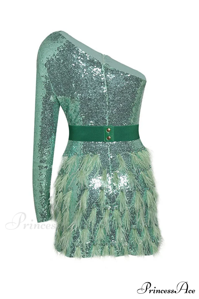 Daria One Shoulder Charming Sequin Feather Dress - Image 12