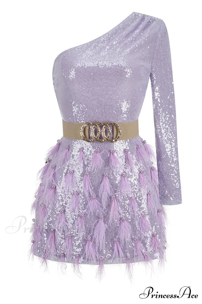 Daria One Shoulder Charming Sequin Feather Dress - Image 13