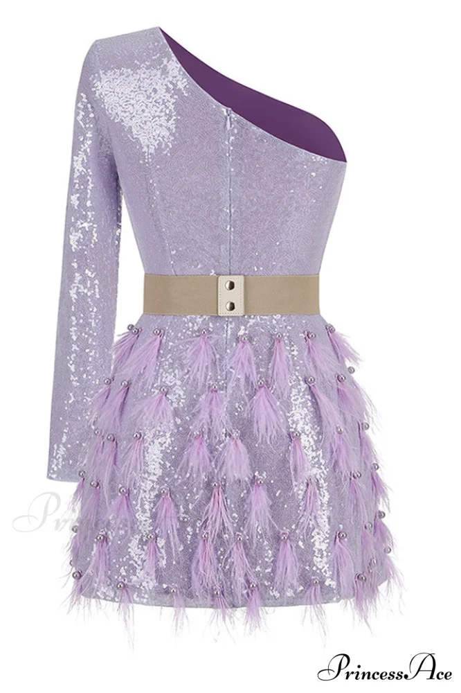 Daria One Shoulder Charming Sequin Feather Dress - Image 14