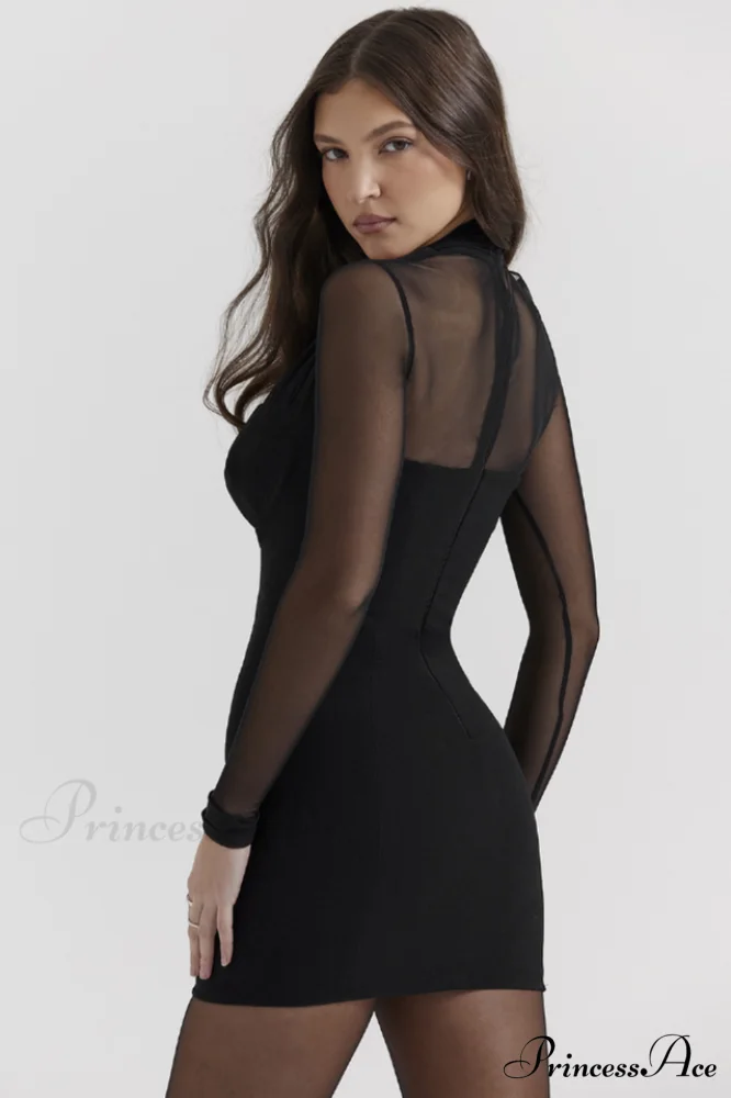 Holly Black Stylish Plunge Mini Dress - Image 3